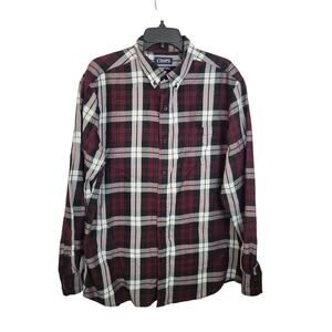 Chaps Purple Plaid Easy Care Twill Long Sleeve Button Down Shirt Men's Size XL